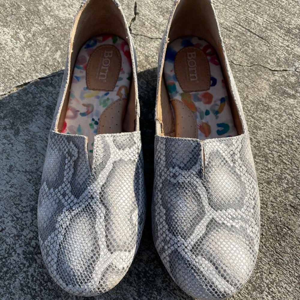 Born Women's Black White Snake Print Ballet Flat Sebra Loafer D74601 Sz 9 M